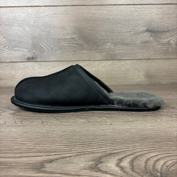 UGG Scuff Shearling Lined Slippers Men's Black Suede Leather - No Size Tag - Picture 7 of 12